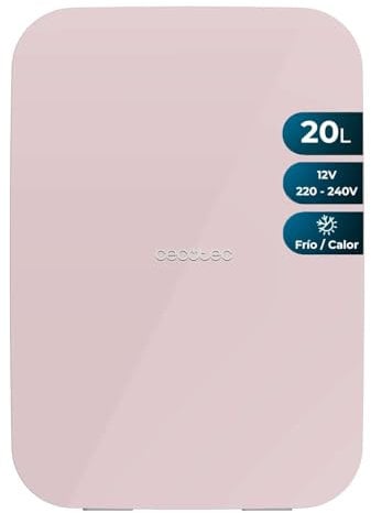 Cecotec Mini Réfrigérateur Bolero MiniCooling 20L Bahamas Pink. Design compact 20L, polyvalent 12V-220V, refroidit jusqu'à 7ºC et chauffe jusqu'à 65ºC, parfait pour voyages et maison.