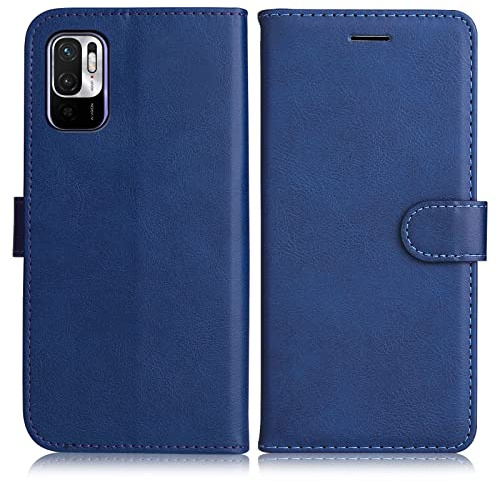 DENDICO Coque pour Xiaomi Redmi Note 10 5G / Xiaomi Poco M3 Pro 5G / Redmi Note 10T, Étui Portefeuille en Simili Cuir et TPU, Bleu Marin