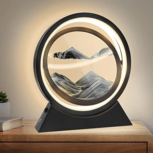 Wai Danie Cuadro de Arena en Movimiento Pintura de Arena Lámpara de Arena en Movimiento 3D Escritorio Relajante Sensorial Decoración de Mesa Decoración de Escritorio Arte de Escritorio(negro)