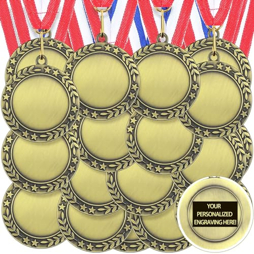 Junkin 24 Pcs Blank Medals for Awards with Neck Ribbons Winner Participation Custom Medals Awards Make Your Own Kit 1st Place Cheer Participation Trophy Metal Prize Gift(Gold,Simple)