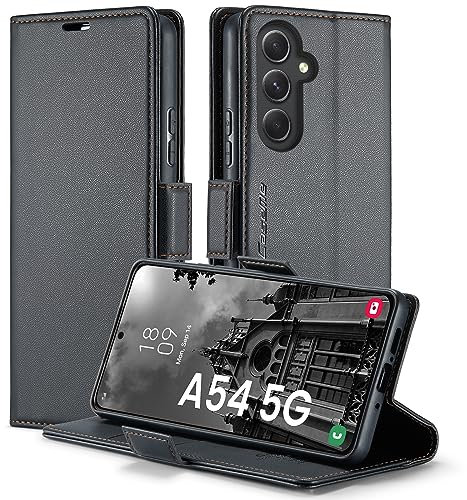 XYGLOW Handyhülle für Samsung Galaxy A54 5G Hülle Premium Leder Klappbar Kartenfach Magnet Standfunktion RFID Schutzhülle für Samsung A54 5G Flip Case Wallet Klapphülle Lederhülle Schwarz 6,4 Zoll