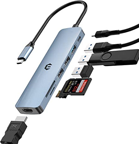 USB C Hub Dual Monitor with 4K HDMI, 7 in 1 Multiport USB C Dock with USB 3.0/USB 2.0, 100W PD, SD/TF Card Reader USB C Adapter Compatible with MacBook Pro/Air and Other Type C Devices