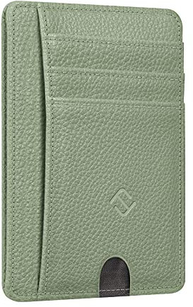 FINTIE Étui RFID Blocage Porte Carte de Crédit, Portefeuille en Cuir PU avec Fenêtre d'identification et Fentes pour Cartes, Vert Sauge