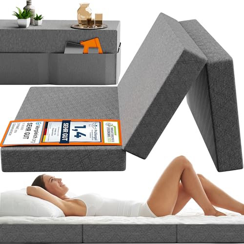 Klappmatratze – Gästematratze klappbar – 14cm dick & bequem H3 – Faltbare Matratze, platzsparend klappbar – Reisebett Erwachsene – Test SEHR GUT Oeko TEX Standard – Waschbarer Bezug - 120 x 195 cm