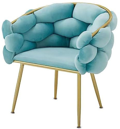 TzUfa Samt-Akzentstuhl, Lounge-Stuhl für Schlafzimmer mit goldenen Metallbeinen, Leichter Luxus-Bubble-Stuhl, eleganter, bequemer gepolsterter Einzelstuhl für Wohnzimmer/Make-up-Raum,Blau