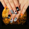 24PCS Medium False Nails with Glue Stickers, Coffin Full Cover Acrylic Press on Nails no Glue,Spider Eyeball Halloween French Fake Nails for Women and Girls Nail Art