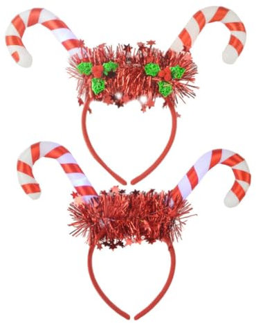 FRCOLOR 2 Stück Zuckerstangen-Stirnband Halloween-Requisiten Glitzer-Stirnband Weihnachtsdekoration Weihnachts-Licht-Stirnbänder Für Frauen Weihnachtliches Leuchtendes