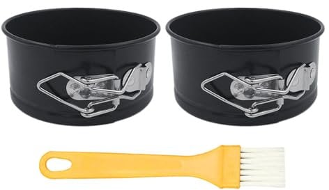 MEMOFYND 2 Stampi per Torte da Forno Con Fondo Rimovibile, 1 Pennello per Burro, Mini Stampi Rotondi per Dolci (Nero)