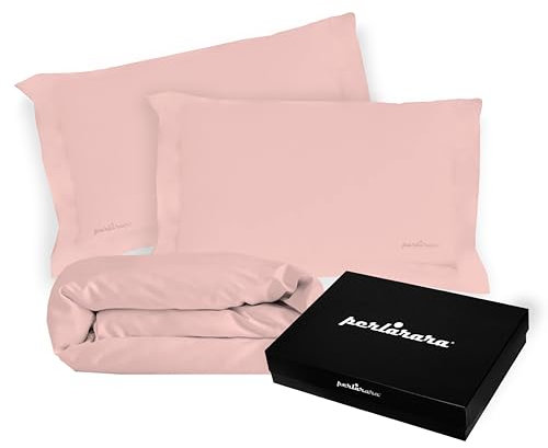 PERLARARA Copripiumino Matrimoniale in Cotone Percalle, Parure Copripiumino Sacco Con 2 Federe, Copripiumone Tinta Unita Rosa Antico anche Letto 2 Piazze Maxi