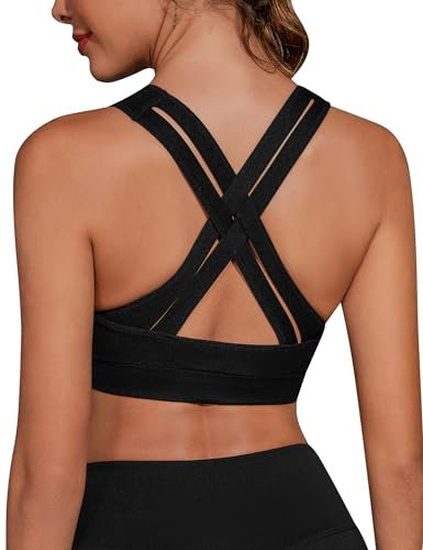 Migcaput Sport BH Damen Gepolstert Bustier Damen BH ohne Buegel Spaghettiträger Cross Back Design Push up BH Sport Bra Top für Yoga Fitness schwarz L
