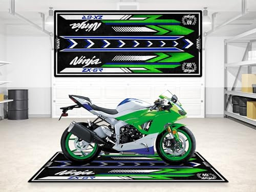 wibeart MPM Motorradmatte für ZX-6R, waschbar, rutschfest, öl- und wasserabweisend, Parkmatte für Garage, Ausstellungsraum, Werkstatt | Größe 1: 86.6 x 39.4/220 x 100 cm