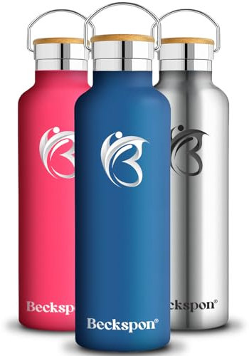 BECKSPON Botella Agua Acero Inoxidable Térmica | 600ml | Botella Termo | Para Adultos y Niños | Sin BPA | Doble Capa Aislante | Deporte, Oficina, Ciclismo, Viajes | Mantiene 24H Frio/12H calor | AZUL