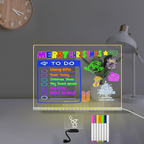 Masshomi A4 Größe beleuchtet Warmweiß Nachricht Acryltafel Trockener Radiergummi Dimmen 7 Farbmarker USB-Kabel Tragbares Leuchten Notiztafel To-Do-Liste Memo-Menü Calandar 7,8 * 11 Zoll