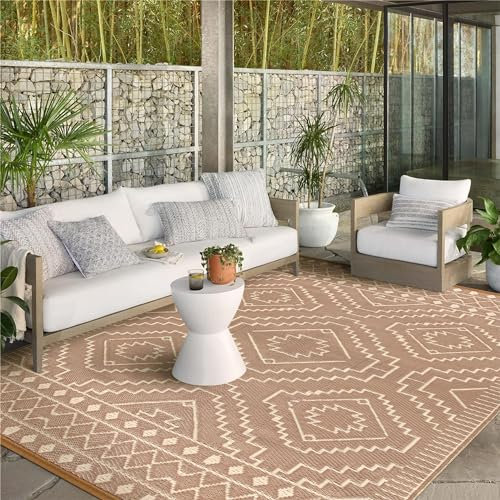 Wonnitar Outdoor-Teppich, 20,3 x 25,4 cm, wasserdichter Kunststoff-Strohteppich, groß, Outdoor-Camping-Teppich für Wohnmobil, wendbar, tragbar, leicht, für Hinterhof, Balkon, Strand, Picknick, Beige