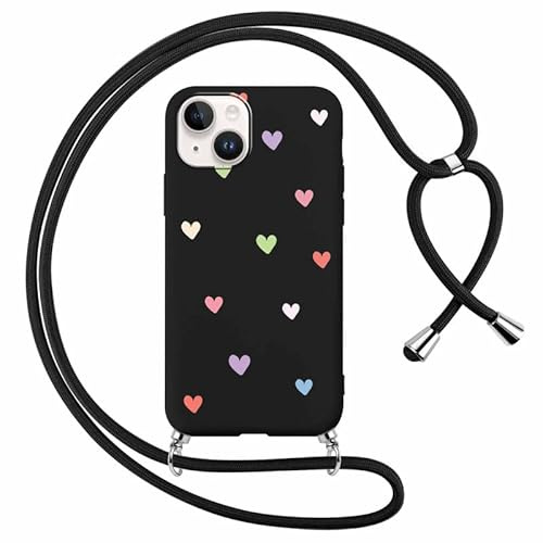 Foonary Handyband Hülle mit Band für iPhone 15 6,1 Handyhülle, Aesthetic Design Kette Necklace Case mit Kordel zum Umhängen Silikon Bumper Schutzhülle Cover Schnur für iPhone 15, Herz
