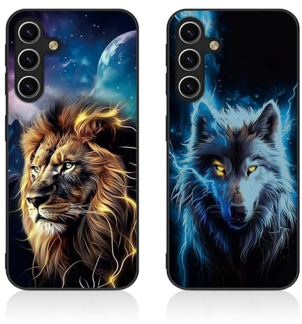 Tveinan 2 Pack Coque pour Samsung Galaxy A15 4G / 5G Etui, Noir Housse Étui de Protection en Silicone TPU Souple, Cover Antichoc Ultra Douce Case avec Motif pour Samsung A15 4G / 5G - Lion & Loup