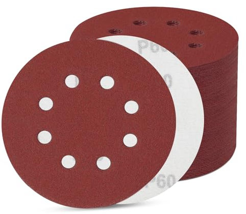 100 Stück Schleifpapier 125mm Klett, Schleifscheiben 8 Loch, Exzenter Runde Schleifpapier (80 Stück 60 Körnung)