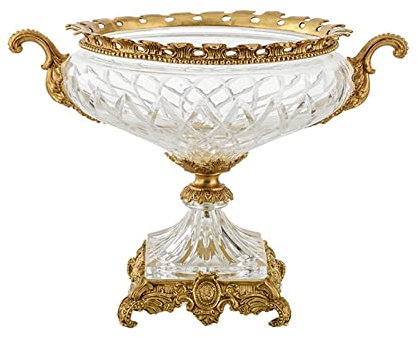 Cesta de Frutas Frutero redondo de cristal transparente, plato de fruta for el hogar, sala de estar, restaurante, decoración de escritorio, Plato de frutas, cuenco for dulces, Base de latón Tazón de F