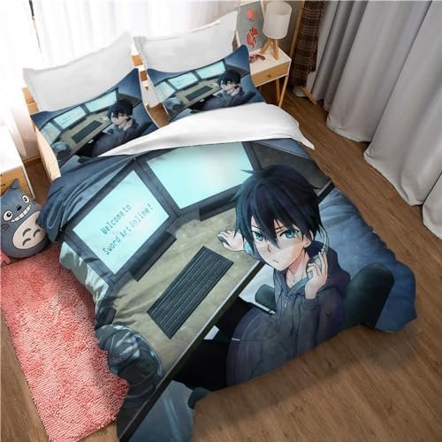 Modernes Bettwäscheset Und Kissenbezüge X 2 Mit Sword Art Online, Bequemer Wendebettbezug Aus Hypoallergener Baumwolle (135x200cm,SAO 02)