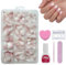 DMQ Press On Nails Kit - 240pcs Natural Gradient Pink False Nails, 12 Sizes Glossy Full Cover Stick Ons
