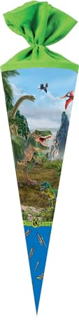 Nestler Schultüte zum Befüllen, Handgemachte Zuckertüte aus Karton - Lizenzmotiv Dinosaurs 2 von Schleich (70 cm rund)