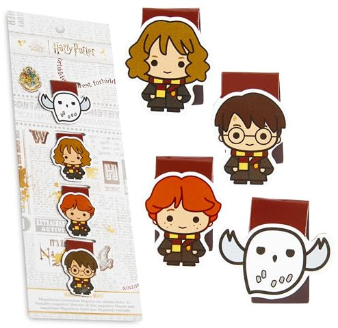 Harry Potter Magnet Lesezeichen für Schule, Uni, 4 Stk. - Praktisches Geschenk (Multipack, 4 Stück)