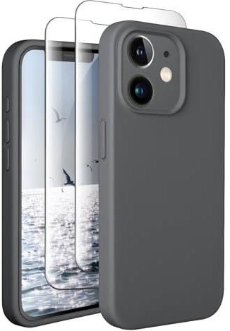 SUW for iPhone 11 Case with 2 Screen Protectors[Full Camera Protection],Soft Anti-Scratch Microfiber Lining Inside,Silicone Shockproof Protective Phone Case for iPhone 11 6.1,Space Grey