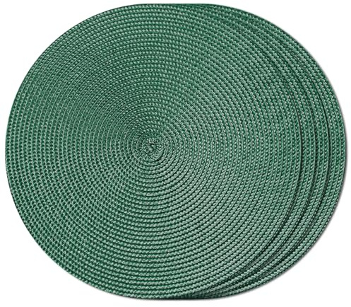 FunWheat Round Braided Placemats Set of 4 Place Mats for Dining Tables Woven Washable Non-Slip Table mats Small 13 inch(S Green, 4pcs)