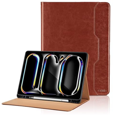 Custodia per iPad Pro M5 2025 11 pollici/iPad Pro 11 pollici M4 2024 Cover in PU Case Coperchio con Tasca,Portapenne Multi-Angli Supporto Pieghevole Cover Protettiva Con Funzione Supporto, Marrone