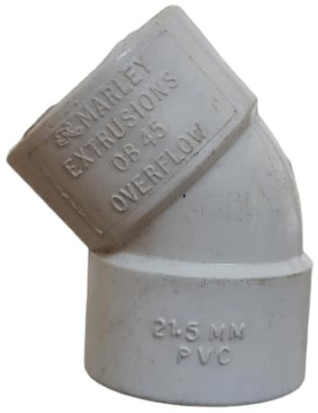 White Solvent Weld 45degree Waste Pipe Overflow Bend Dia 21.5mm (Pack of 2)