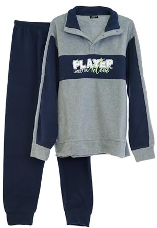 Viterbo Biancheria Pigiama Uomo Invernale in Morbido Micro Pile LMW00323 (Grigio MelMedio/Navy, M)