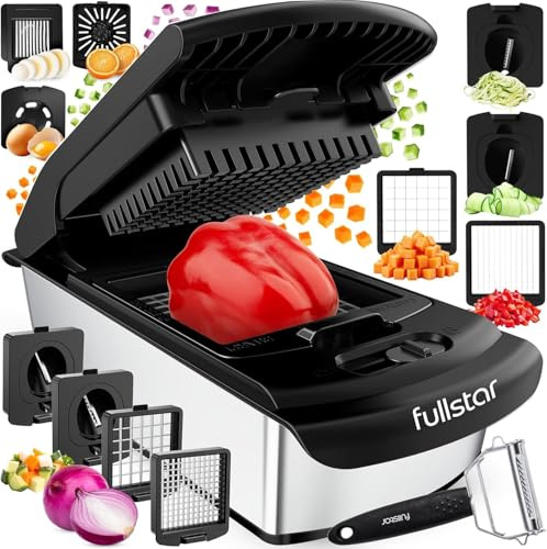 Fullstar PRO Original Vegetable Chopper & Spiraliser - 9 Stainless Steel Blades - Dicer & Veg Cutter - BPA-Free & Dishwasher Safe (PRO Original 9-in-1, SS Black)