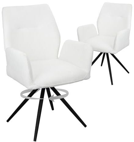 HOMELUX Esszimmerstühle Drehbar 2er Set, Stühle Esszimmer, Küchenstuhl, bis 110 kg Belastbar, Polsterstuhl mit Metallbeine und Rückenlehne für Esszimmer Küche, Weiß