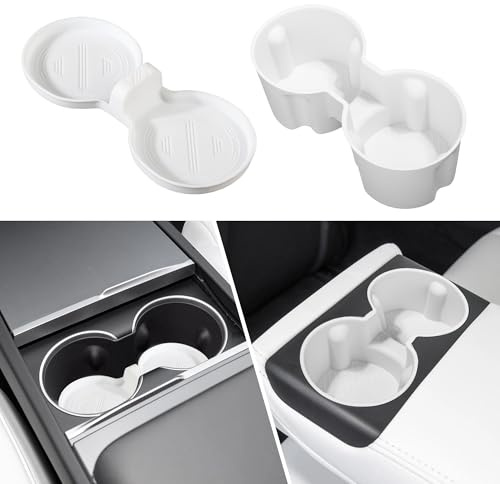 frani Center Console/Backseat Cup Holders 2 Pack Designed for Model 3 Highland 2024-2026,Tesla Model 3 Highland Interior Center Console Accessories White