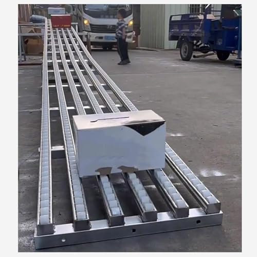 Tragbares Förderband mit Rollen – leichter Fördertisch ohne Strom mit Kunststoffrollen für LKW, Anhänger und Lager (200 cm lang, 2 Schieber)