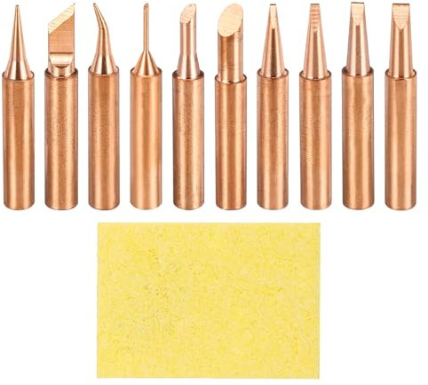 sourcing map 1 Set 900M Soldering Iron Tips Copper Non-Magnetic Welding Head with Cleaning Sponge Pad Replacement for Solder Station Tip (I+is+K+1C+3C+5C+1.2D+1.6D+2.4D+3.2D)