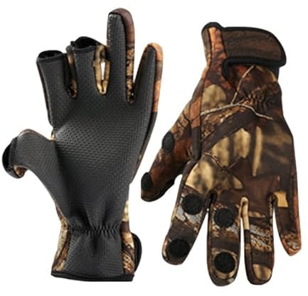 VICASKY Neopren Handschuhe Antirutschhandschuhe 3-Finger-Expositionshandschuhe Für Angeln Radfahren Camping Winddicht Atmungsaktiv Mit Verstellbarer Fingerkappe Größe L Tarnung