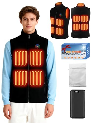 MOXTOYU Heated Vest with 20000mAh Power Bank & 9 Heating Pads, 2025 Upgrade 5V/7.4V Adjustable Waist Circumference 3 Temperature Level Winter Lightweight Material with Hood Warmth Preservation
