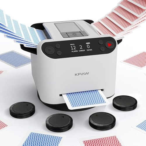 AURUM Automatischer Kartenmischer und Austeiler, 360° Rotation, 1-2 Kartendecks, Mit 4 Fernbedienungen, Wiederaufladbar, Für 2-12 Spieler, Poker Kartenmischmaschine in Weiß