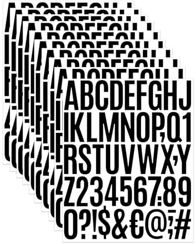 KiKiHong 10 Feuilles Lettres Autocollantes 5 cm Lettres Adhesives | Chiffres Adhesifs Autocollant Etanche Auto-Adhésif pour Panneaux,Fenêtres,Portes,Voitures et Maisons (Noir)