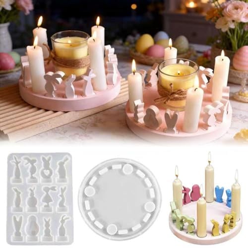 2 Stück Silikonformen Gießformen Ostern,Silikonform Ostern,3D Hase Gießformen Silikon Ostern,Silikon Gießform Ostern,DIY Hasen Silikonform Ostern,Backform und Kerzenhalter für DIY Osterhase Deko
