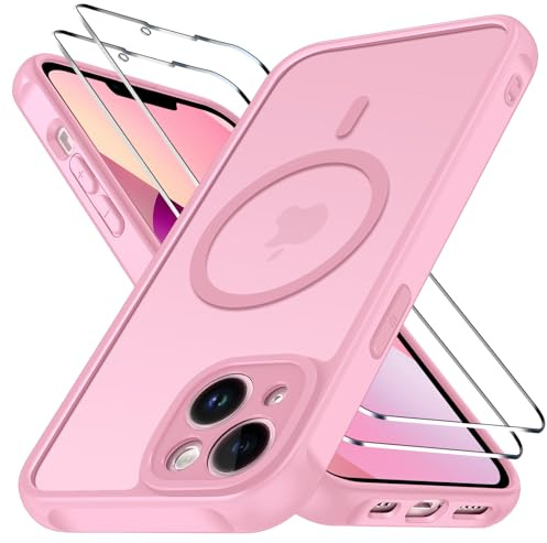 iVoler Cover per iPhone 13 con 2 Pellicole Vetro Temperato, MagSafe, Rosa | Set 3-in-1, Anti-Urto Militare, Custodia Traslucida Opaca Sottile, Anti-Impronte, Anti-Graffio
