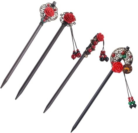 4 Stili Forcella Cinese, Cinesi Bacchette Per Capelli Vintage In Legno, Forcina Tradizionale Hanfu Accessori per Capelli Lunghi da Donna