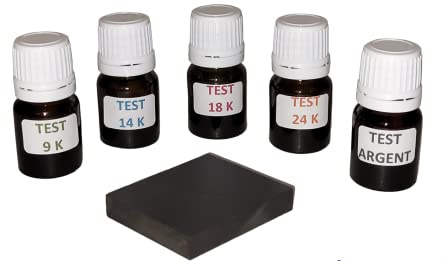 Kit tester di gioielli pronto all'uso, 5 flaconi per spatola per oro 9K, 14K, 18K, 24K e argento, con pietra di tocco e istruzioni