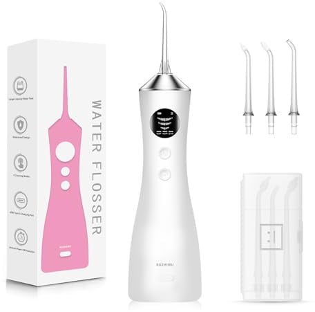 Water Flosser for Teeth Cordless, 300ML Portable Oral Irrigator with Screen Display, 3 Intensity Modes and 3 Flossing Tips, 60-Day Battery Life,IP68 Waterproof Dental Flosser for Home