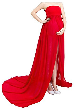 xuanran Schwangere Frauen Fotografie Stützen, Schwanger Kleid Maternity Gown Split Front Foto Shoot Kleid, Mutterschaft Fotografie Kleidung Schwangerschafts Maxikleid (Rot)