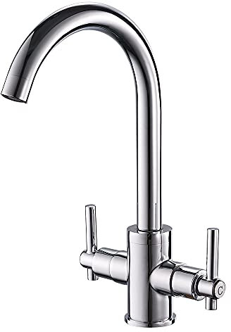 Heable Kitchen Mixer Tap Dual Lever Monobloc Swivel Spout Chrome Sink Taps Brass with UK Standard Fittings
