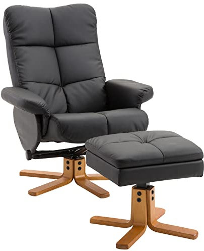 HOMCOM Poltrona Sedia Relax Reclinabile con Poggiapiedi in Pelle PU Nero