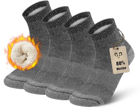 Vihir 4 Paar Merino Socken - Knöchelsocken 80% Wolle Herren merino socken für Skifahren, Trekking, Wandern 37-42, 41-46