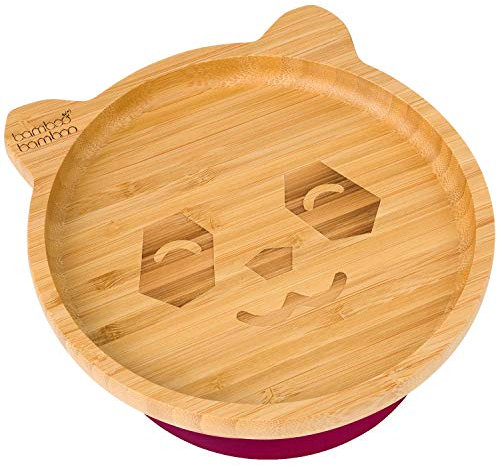 bamboo bamboo Plato Para Bebé Y Niño, Plato De Bambú En Forma De Panda Con Succión Segura, Vajilla Antideslizante Para Alimentación Y Destete, Para Bebés Desde 6 Meses (Panda, Cereza)